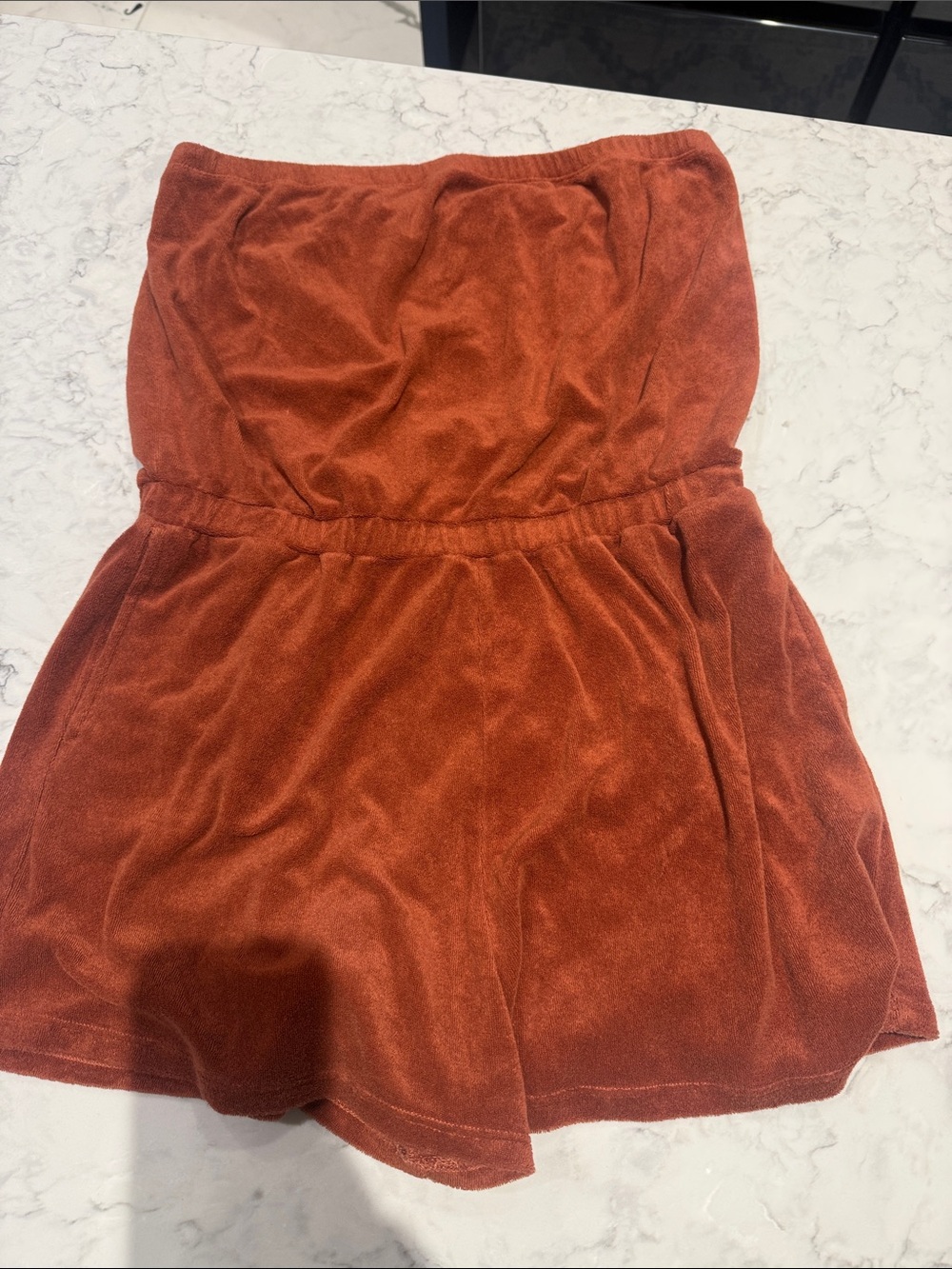 Roxy Strapless Terry Romper in Rust